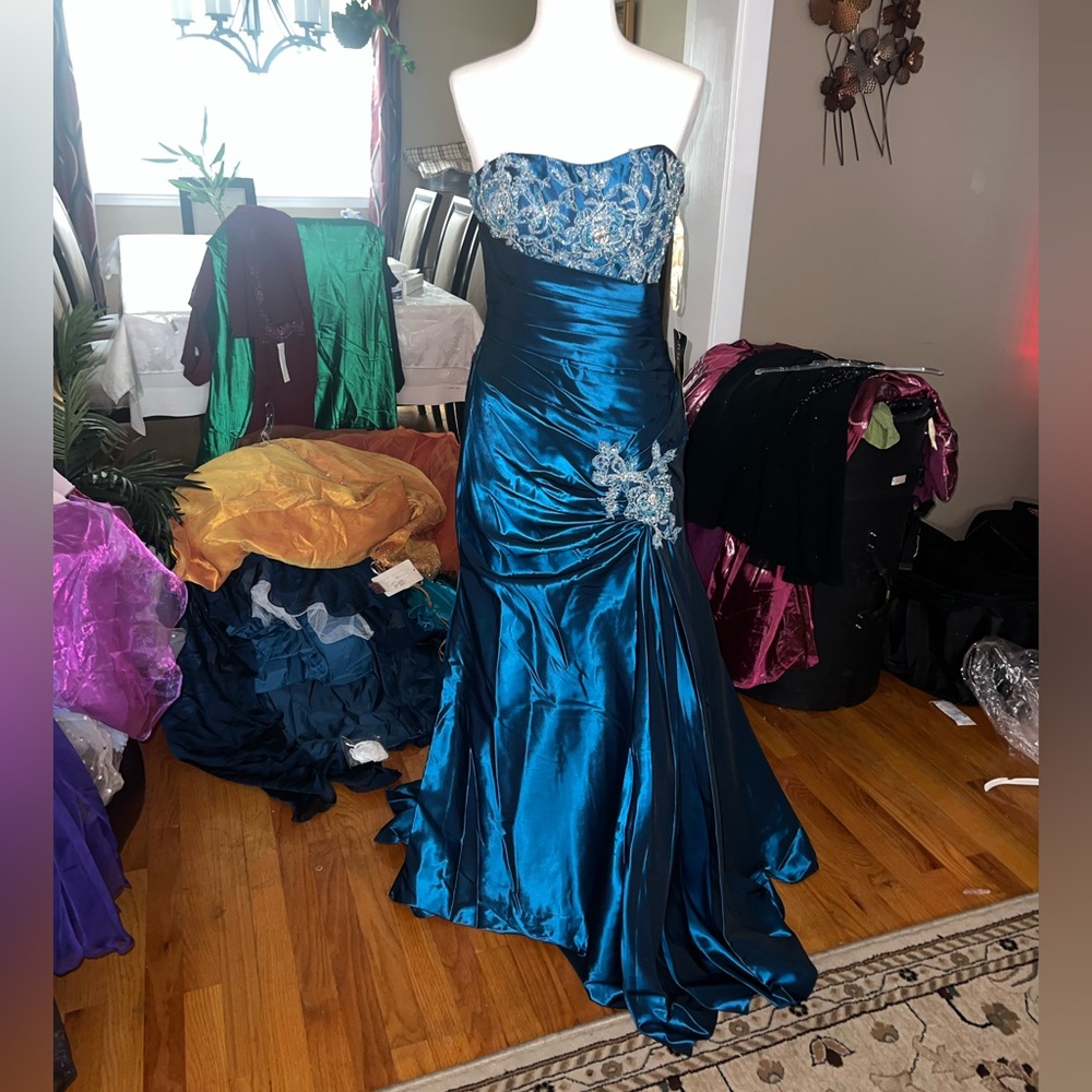Peacock formal gown with train